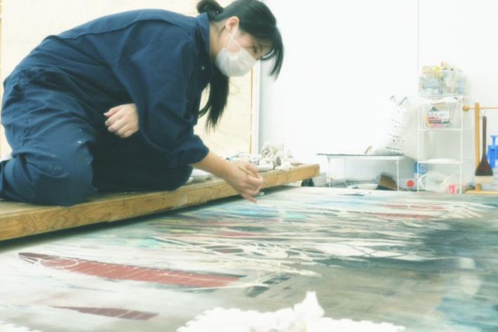 日本画「忘れないように」の制作風景写真