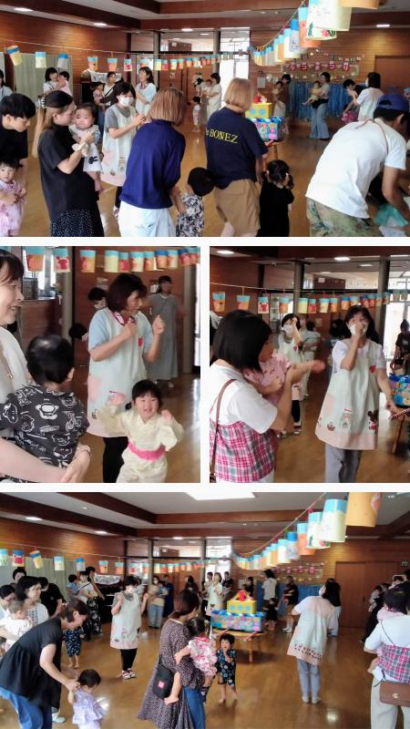 おみこしを囲んで音頭を踊る様子